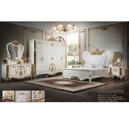 Bed, nightstand, and dresser